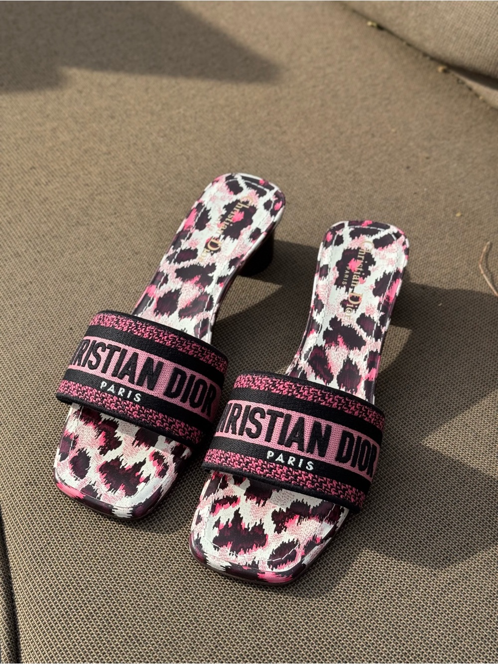 NIB Dior Dway Heeled Slide Sandals – Mizza Leopard Dark Ruby, Size 39.5 - Picture 3 of 8